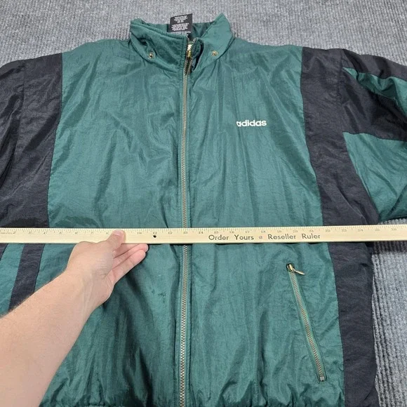 Vintage Adidas Jacket Mens Large Green Trefoil Padded Full Zip Colorblock 90s